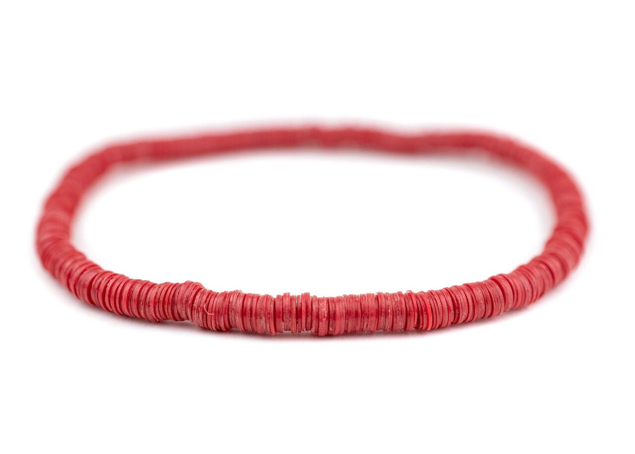 The Bead Chest Boho Stretch Bracelet, Red - Stackable African Vinyl Heishi, Unisex for Men & Women
